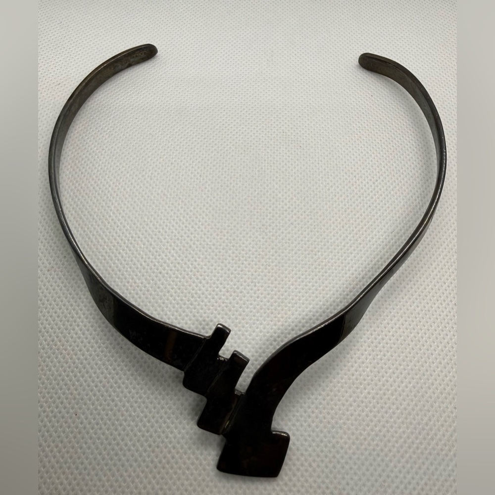 Vintage Taxco Mexico Sterling Silver Geometric Torque Collar Choker Necklace
